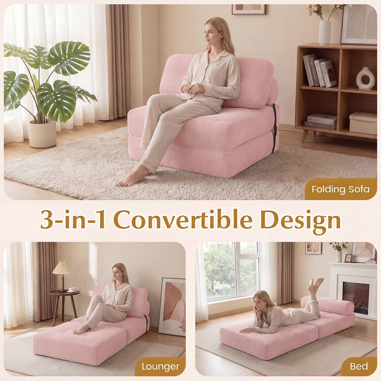 I T5004 Folding Sofa 3-in-1 Convertible Design Lounger Bed

3-in-1 Convertible Design

Folding Sofa

Lounger

Bed