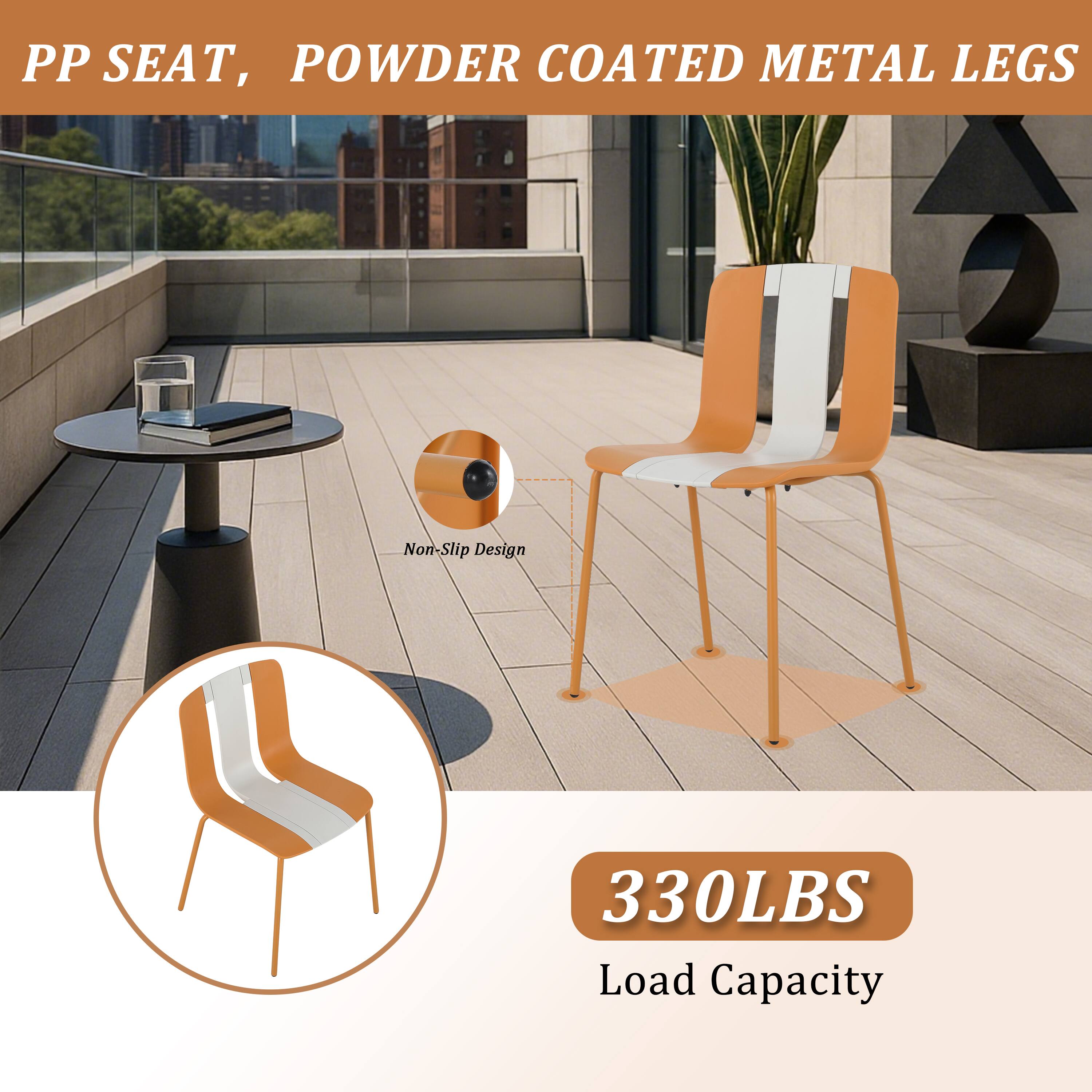 PP Seat, Powder Coated Metal Legs  
Non-Slip Design  
330LBS Load Capacity