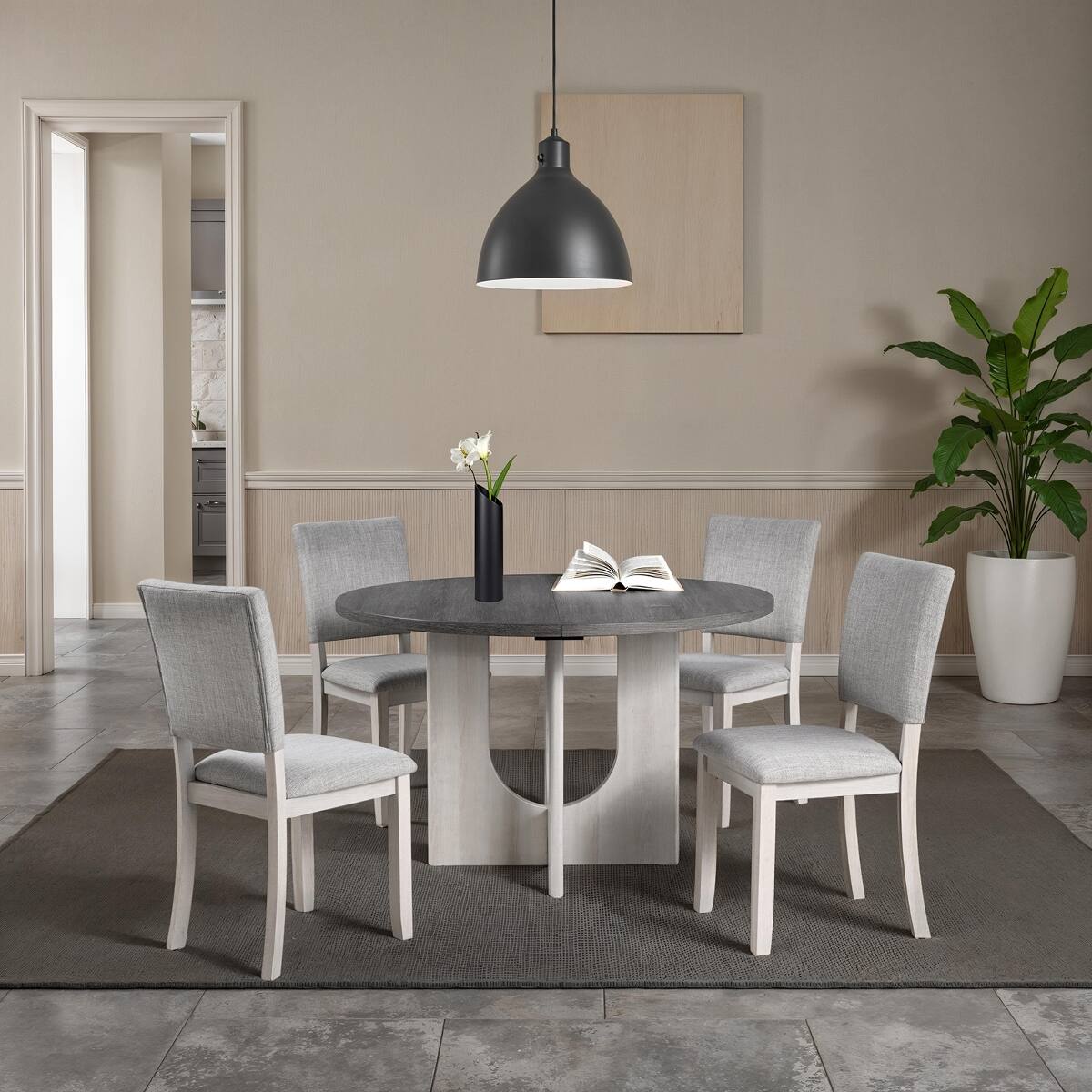 Alt View 3. Loheer - Loheer Round Dining Table Gray Two-Tone Finish U-Shaped Pedestal Base Seats Four - Gray.