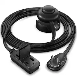 Maximm - 5ft 360° Rotating Flat Plug Extension Cord with on and Off Switch and Cradle, 2 Prong, 3 Outlets - Black