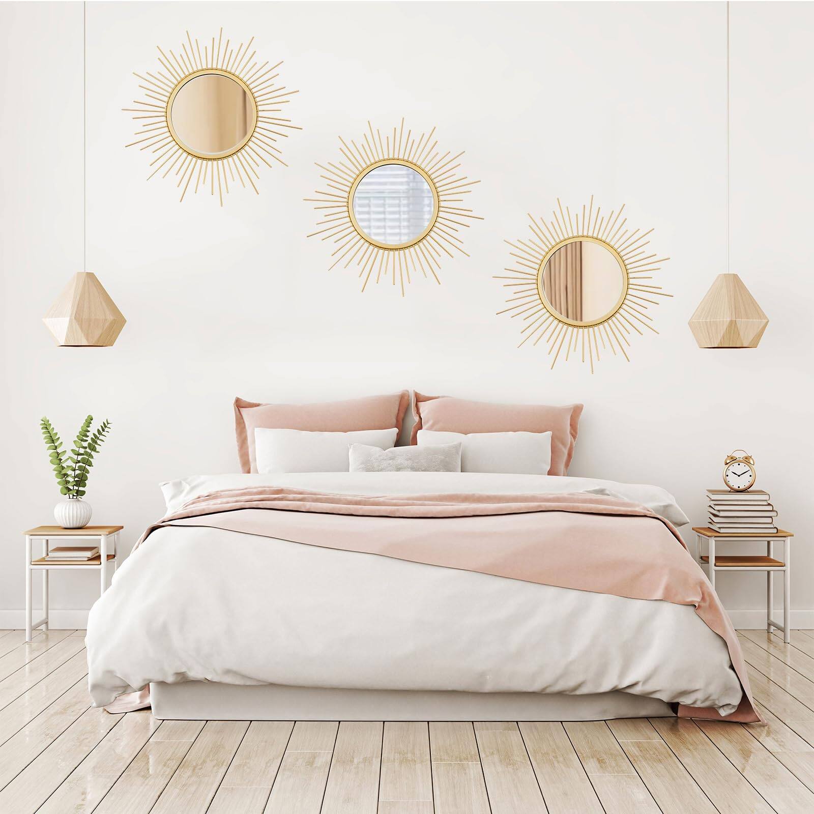 Alt View 5. Skar Audio - 3 Sunburst Mirrors For Wall Decorative Metal Small Sets Decor Hanging Sculpture Bedroom Living Room Entryway - Sunburst- Gold 12 inch.
