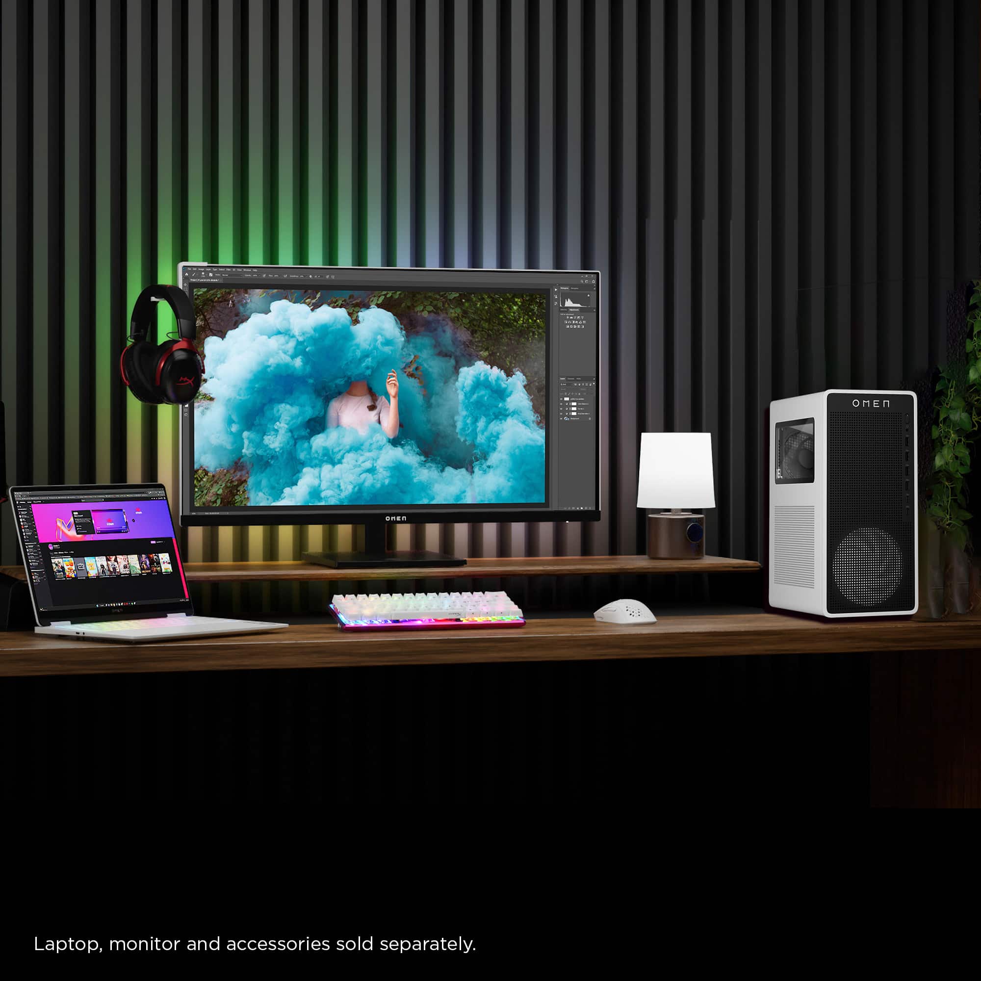 Laptop, monitor, and accessories sold separately.