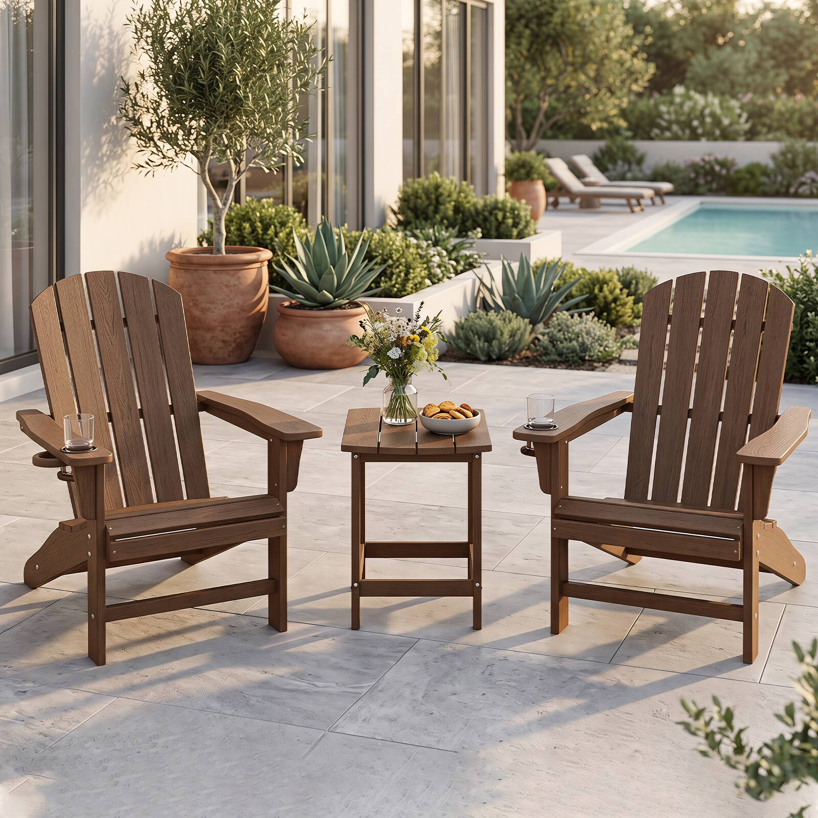 Alt View 7. Gymax - Gymax 18'' Patio Adirondack Side Table Weather Resistant HDPE for Garden Brown - Brown.