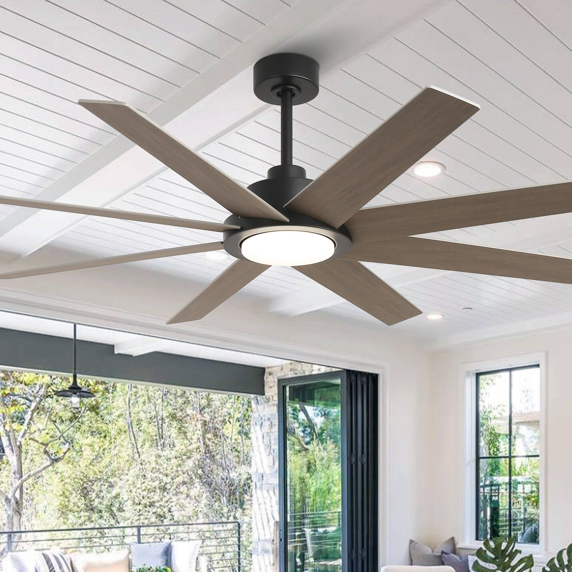 Parrot Uncle - 60" Farmhouse Large Windmill Dimmable Ceiling Fan with Light and Remote - Matte Black
