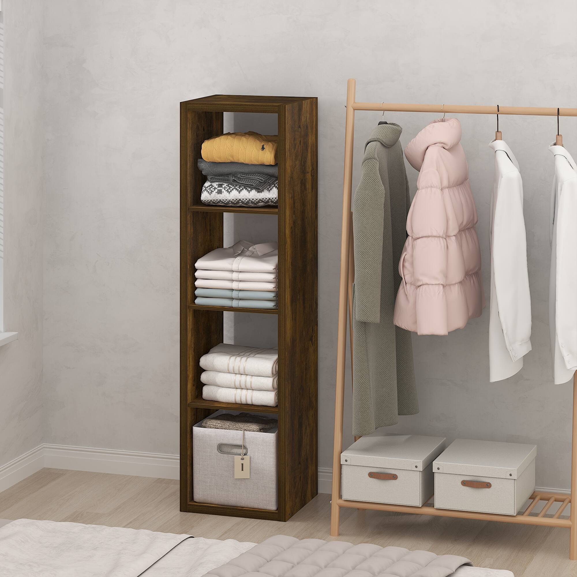 Alt View 1. Furinno - CUBIC Closet Organizers, 4-Cube Modular Organizer, Open Shelf, Extra Thick Frame, for Wardrobe, Bedroom, Living Room - Amber Pine.