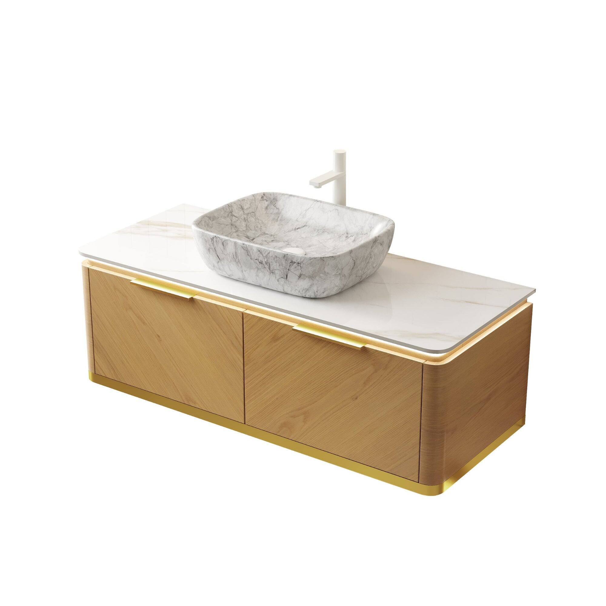 Alt View 4. Boyel Living - 48 Bathroom Vanity with Light Marble Pattern Ceramic Vessel Basin Sintered Stone Espresso - Carrara White,Espresso,Stone White.