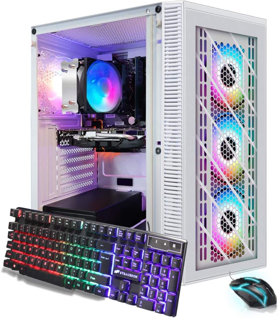 STGAubron - RGB PC Computer Desktop, AMD Ryzen 7 5700G up to 4.6Ghz, 16GB DDR4, 1TB SSD, WiFi 6 & BT 5.2, Windows 11 Home - White