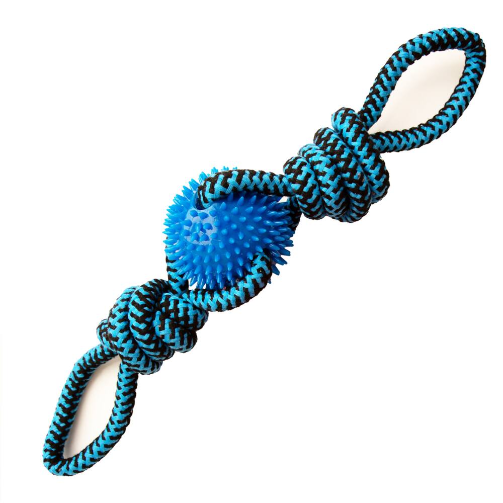 Angle. KONG - Snugarooz Spikey Beast Rope Dog Toy in Rope Dog Toy - Blue.