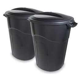 United Solutions - 2 Pack 32 Gal Outdoor Garbage Trash Bins, Lids, Handles, Black - 0