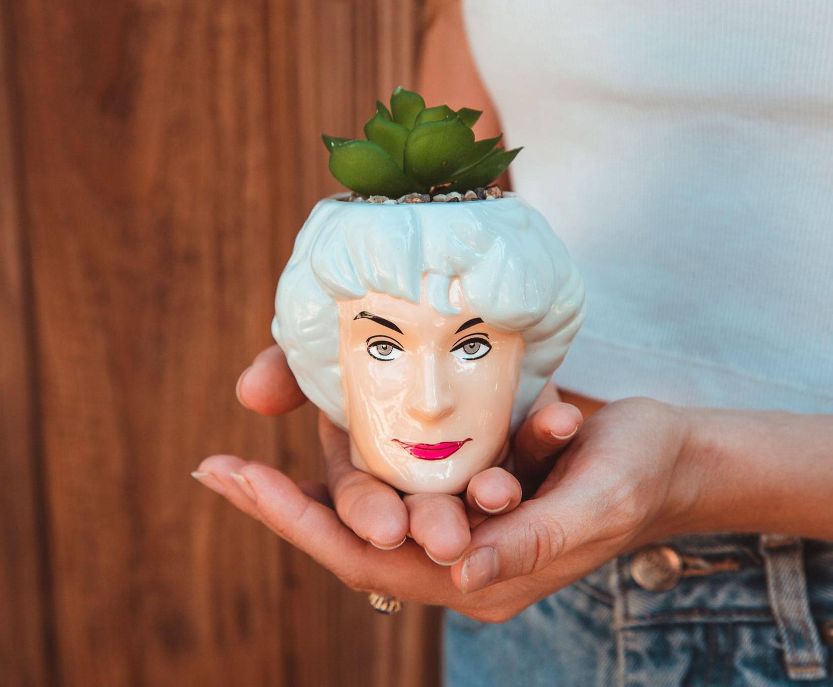 Alt View 10. Silver Buffalo - The Golden Girls Dorothy 3-Inch Ceramic Mini Planter With Artificial Succulent - White.