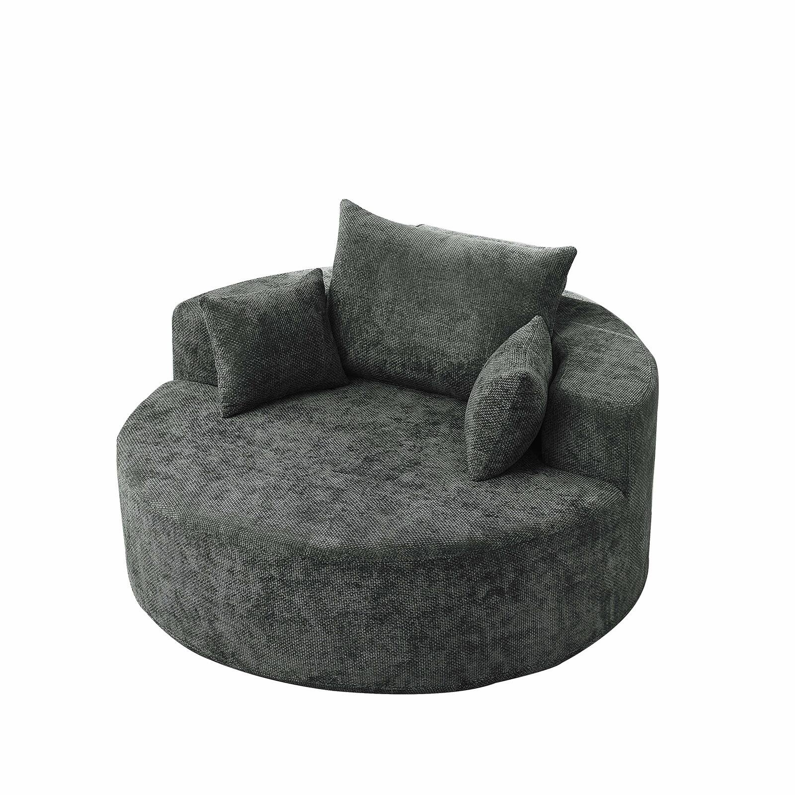 Back. Trinkets Crazed - Oversized Round Chaise Longue Chair Indoor, Deep Seat Circle Single Cloud Lounge Floor Chair - Green.