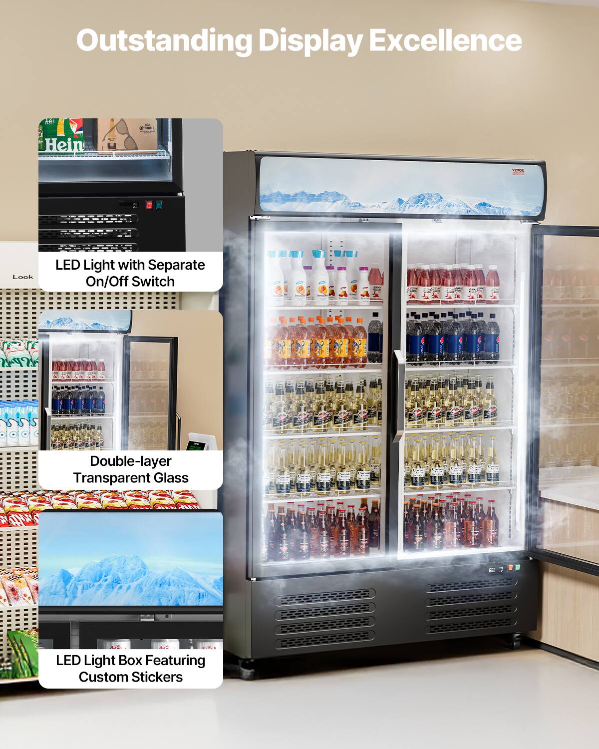 Outstanding Display Excellence

LED Light with Separate On/Off Switch

Double-layer Transparent Glass

LED Light Box Featuring Custom Stickers