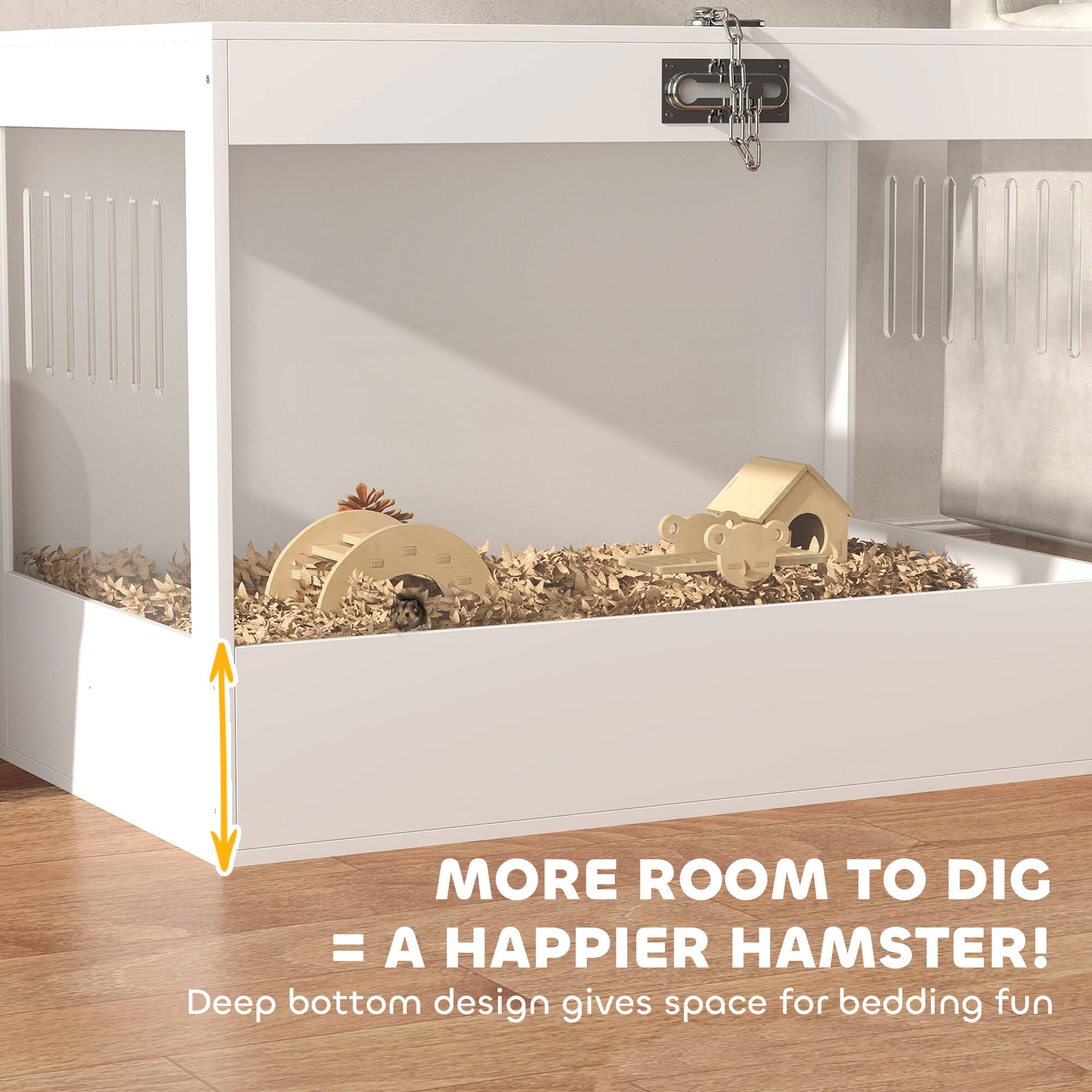 MORE ROOM TO DIG = A HAPPIER HAMSTER!  
Deep bottom design gives space for bedding fun