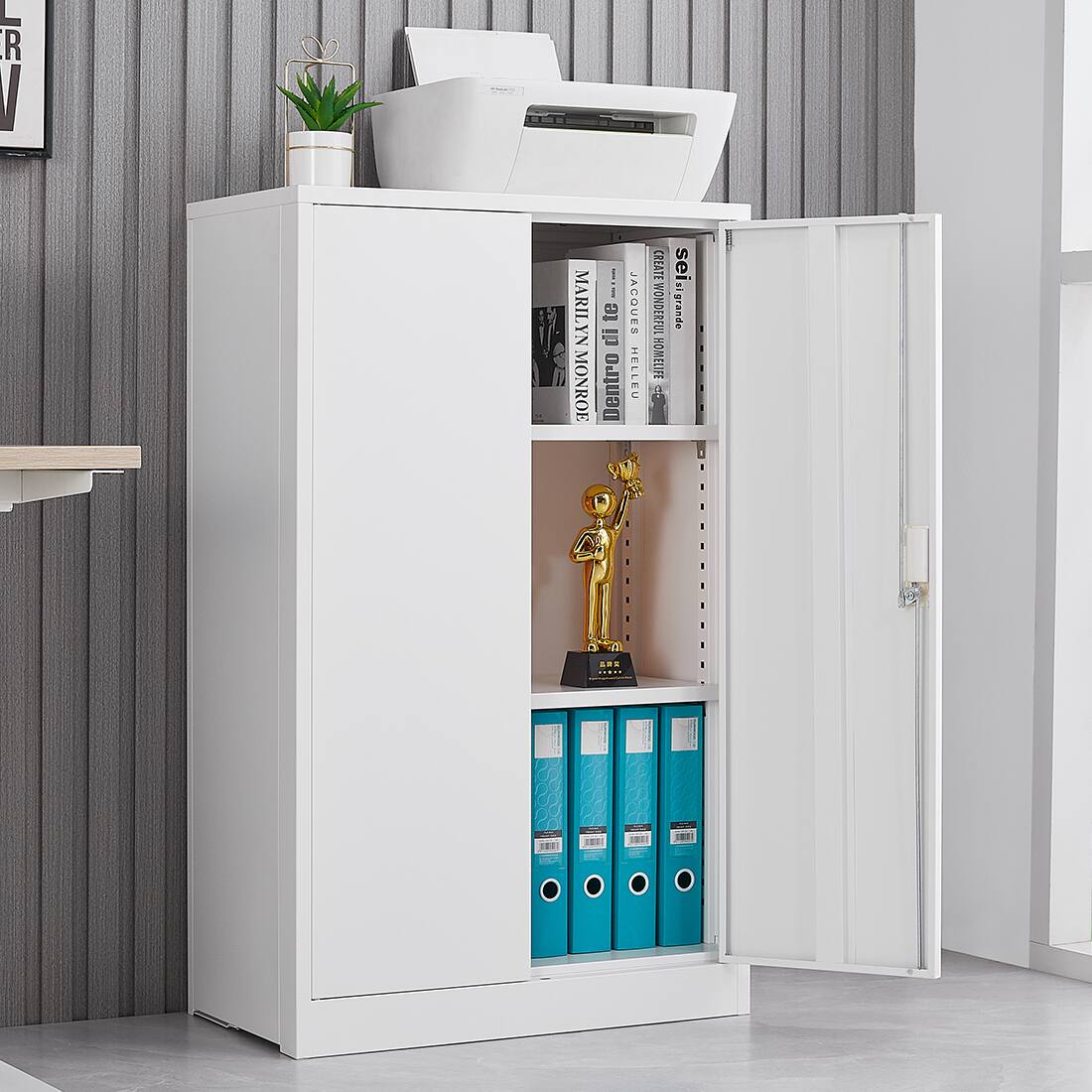 GOODSILO - Metal Storage Cabinet with Locking Doors & Adjustable Shelf, Folding Filing Locker for Home, Office, School, Garage - White