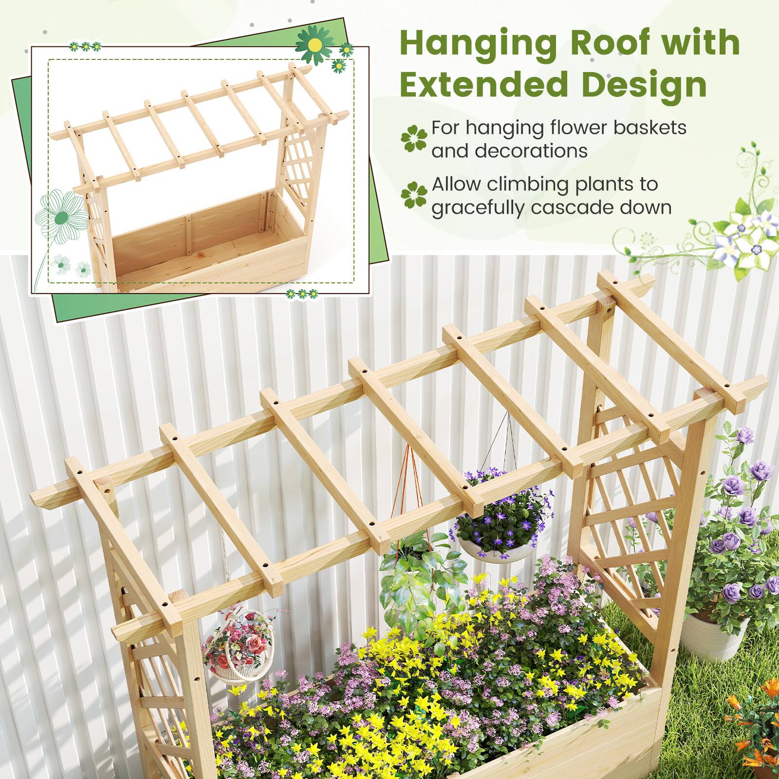 Hanging Roof with Extended Design

- For hanging flower baskets and decorations
- Allow climbing plants to gracefully cascade down