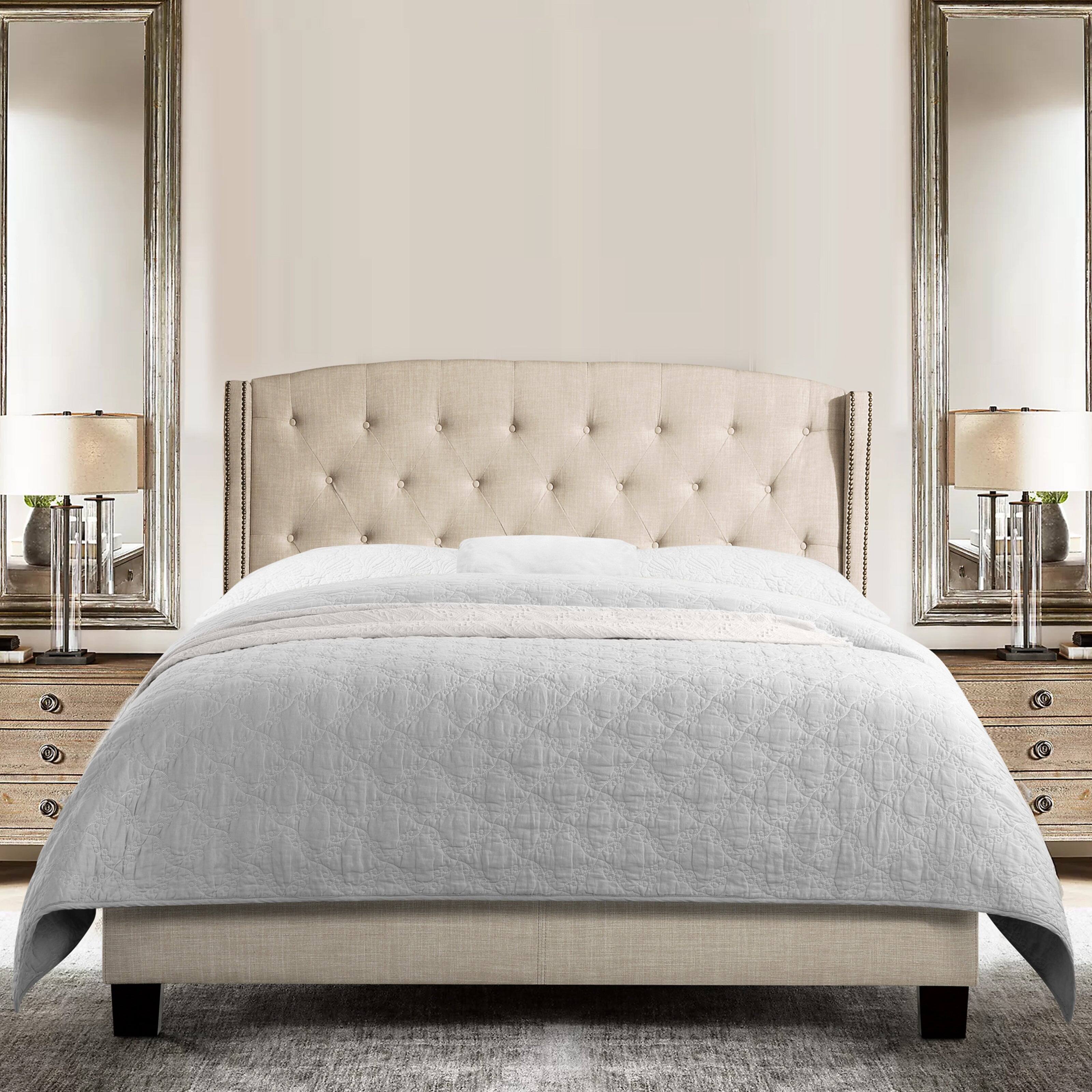 Alt View 1. Boyel Living - 68 in High Back Upholstered Bed Frame with Solid Wood Structure Soft Fabric Headboard in White - Off-white.