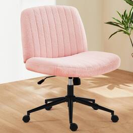 Sweet - Criss Cross Office Chair with Wheels, Wide Seat Armless Desk Vanity Chair, Teddy Velvet - Pink
