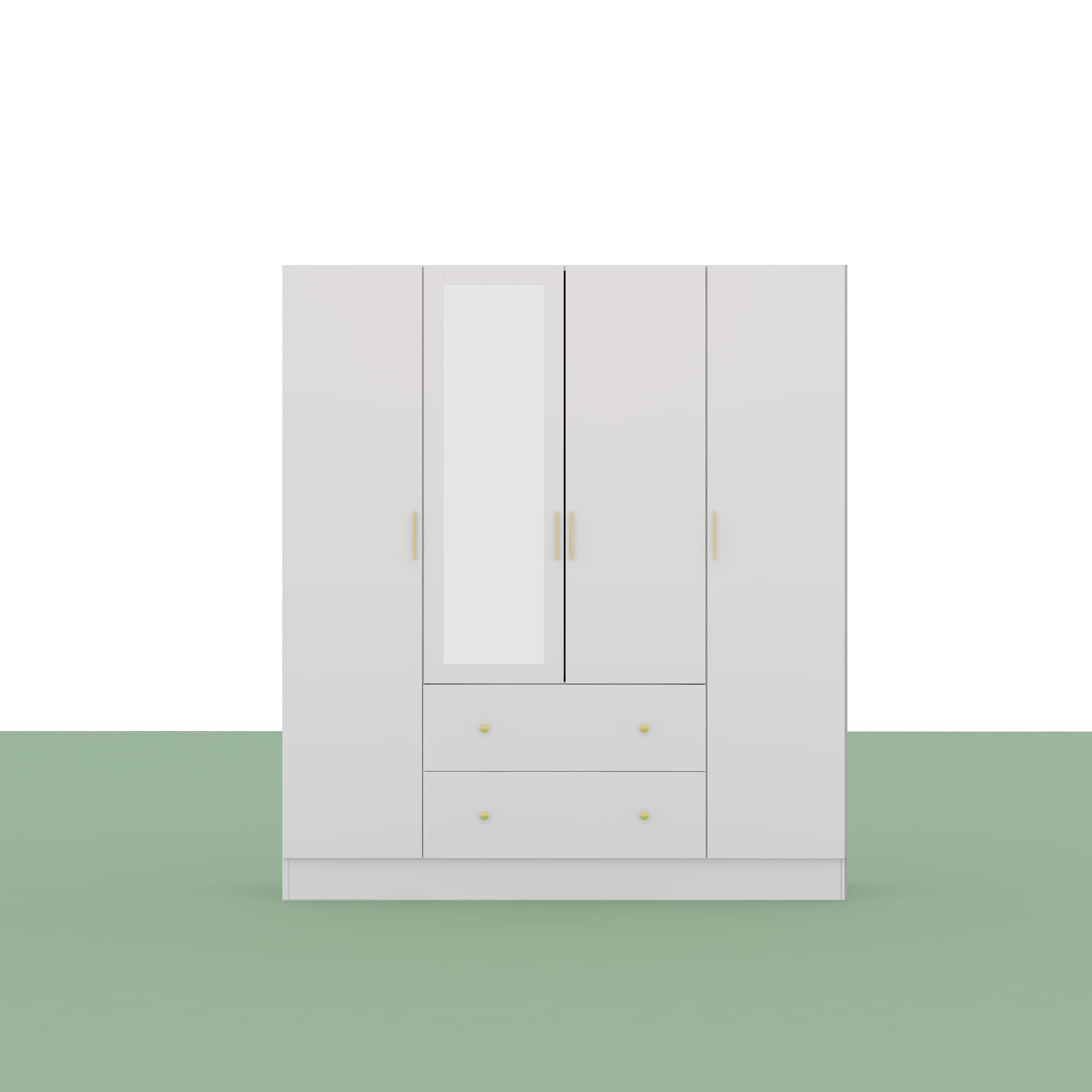 Famapy - Mirror - Integrated Wardrobe: Stylish Storage with Custom Handles - White