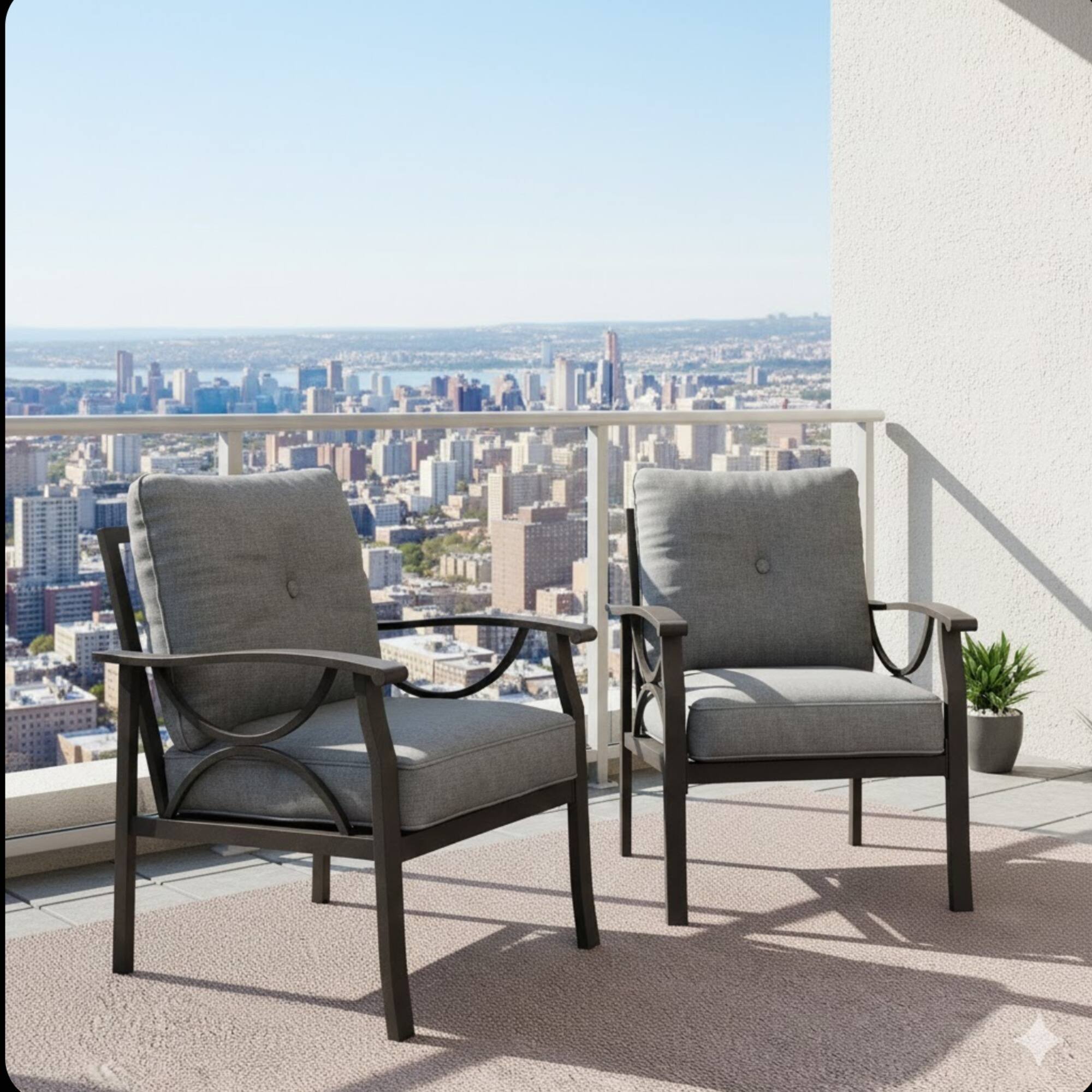 Left. Mondawe - Set of 2 All-Weather Metal Armchairs with Cushions - Gray+ khaki.