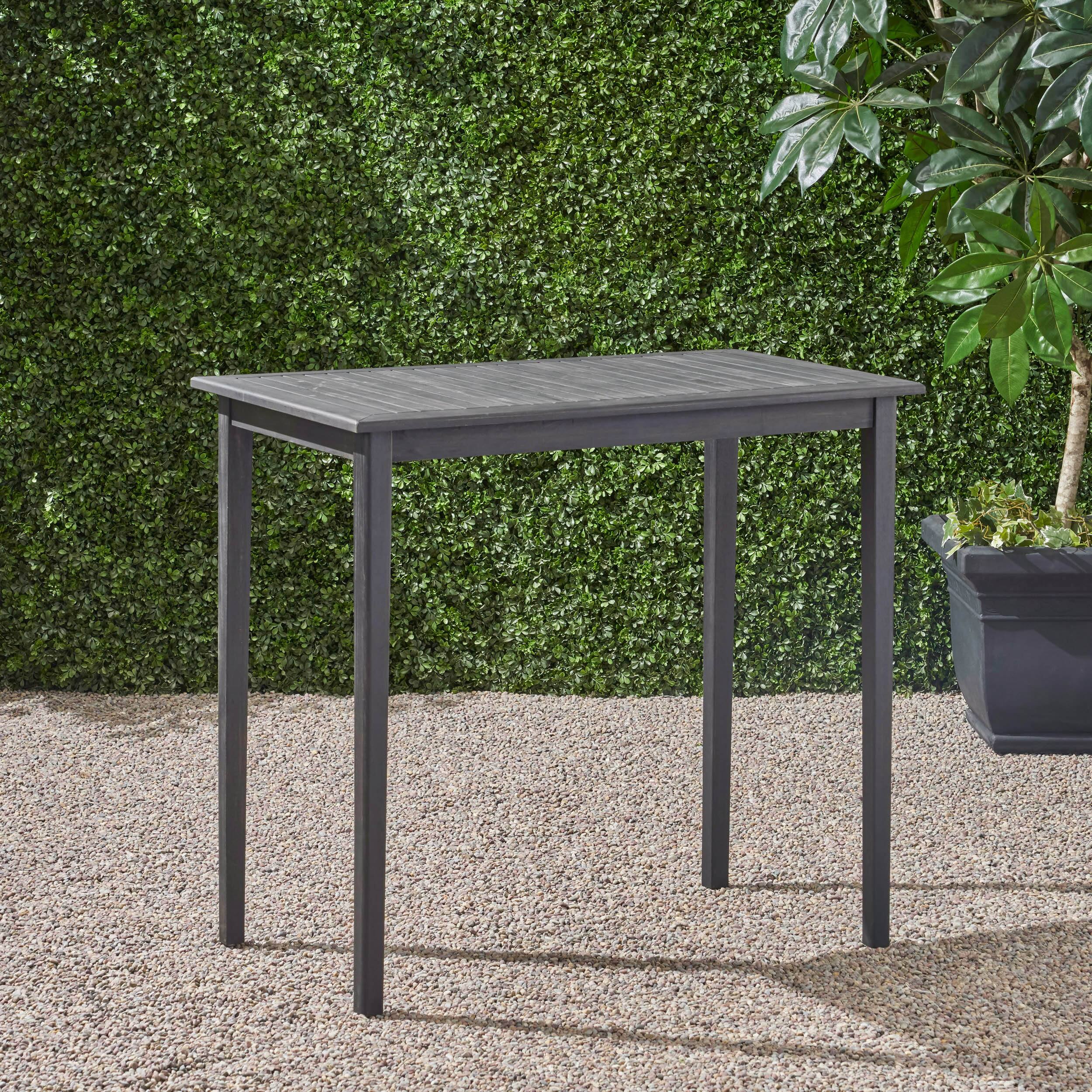 Angle. APRILSOUL - Outdoor Minimalist Acacia Wood Rectangle Bar Table - Dark Gray - Dark Gray.