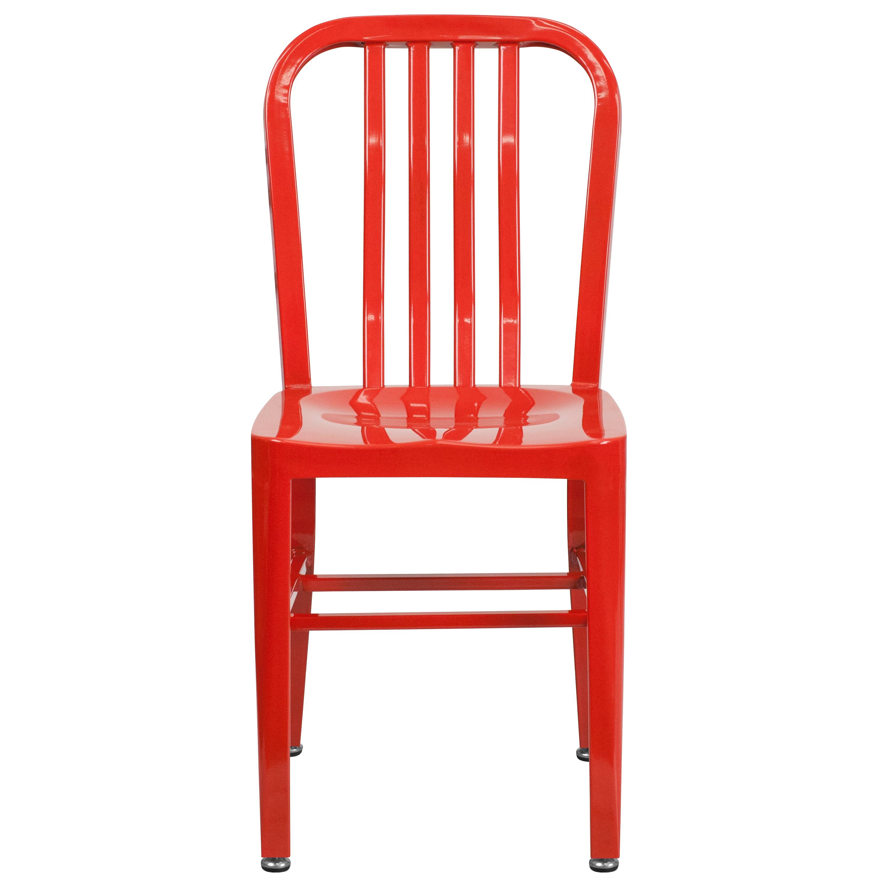 Alt View 7. Emma + Oliver - Commercial Grade Colorful Metal Indoor-Outdoor Chair - Red.