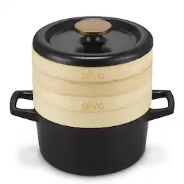 Alva - Nori Enameled Cast Iron Cocotte with Steamer Inserts, 2.5-Qt - Black