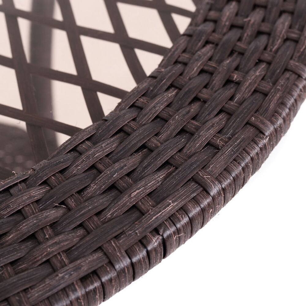 Back. Pefilos - Round Rattan Wicker Coffee Table with Lower Shelf, Round Table with Solid Structure, Table with Removable Tempered Table - Brown.