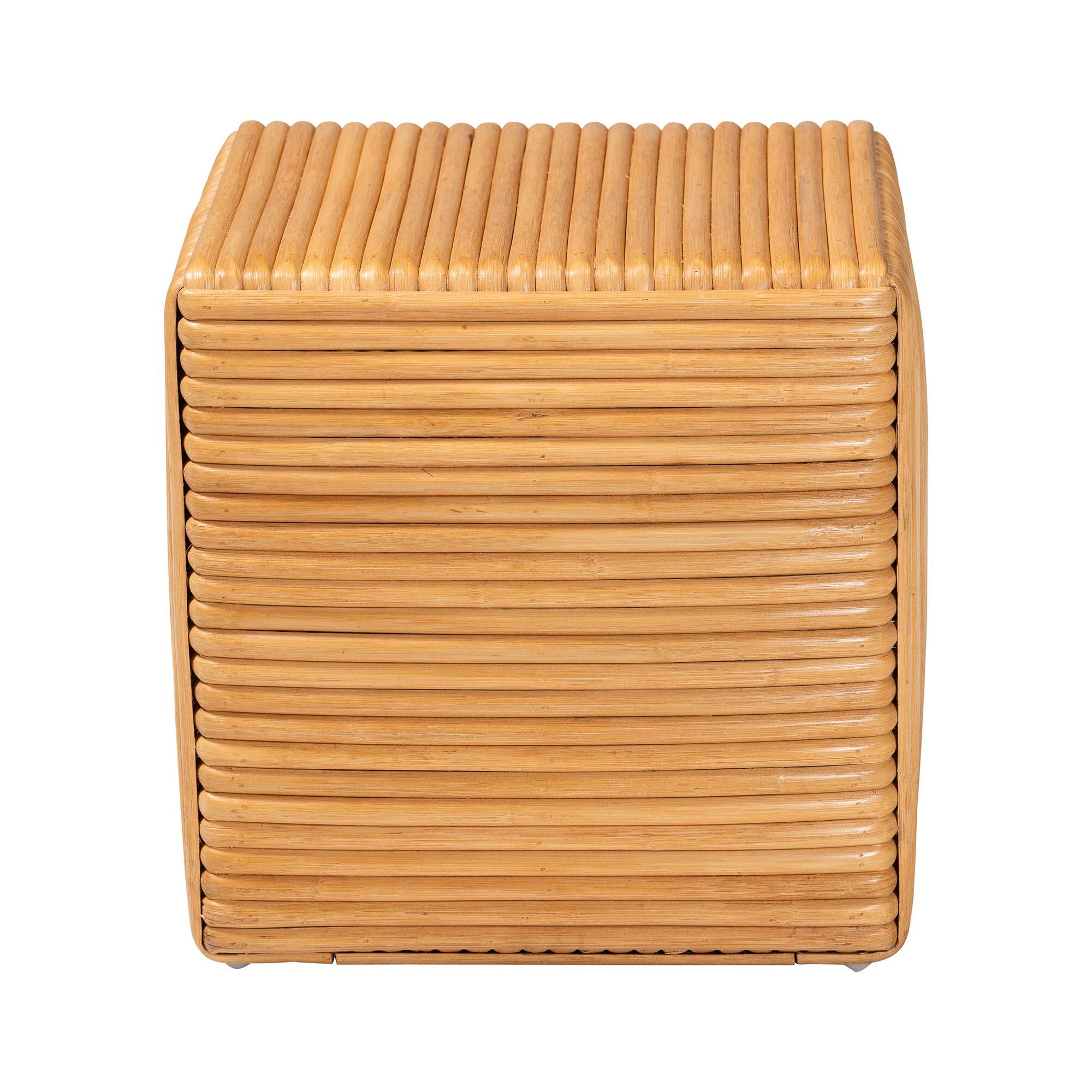 Left. bali & pari - Karina Bohemian Rattan Footstool - Light Honey.