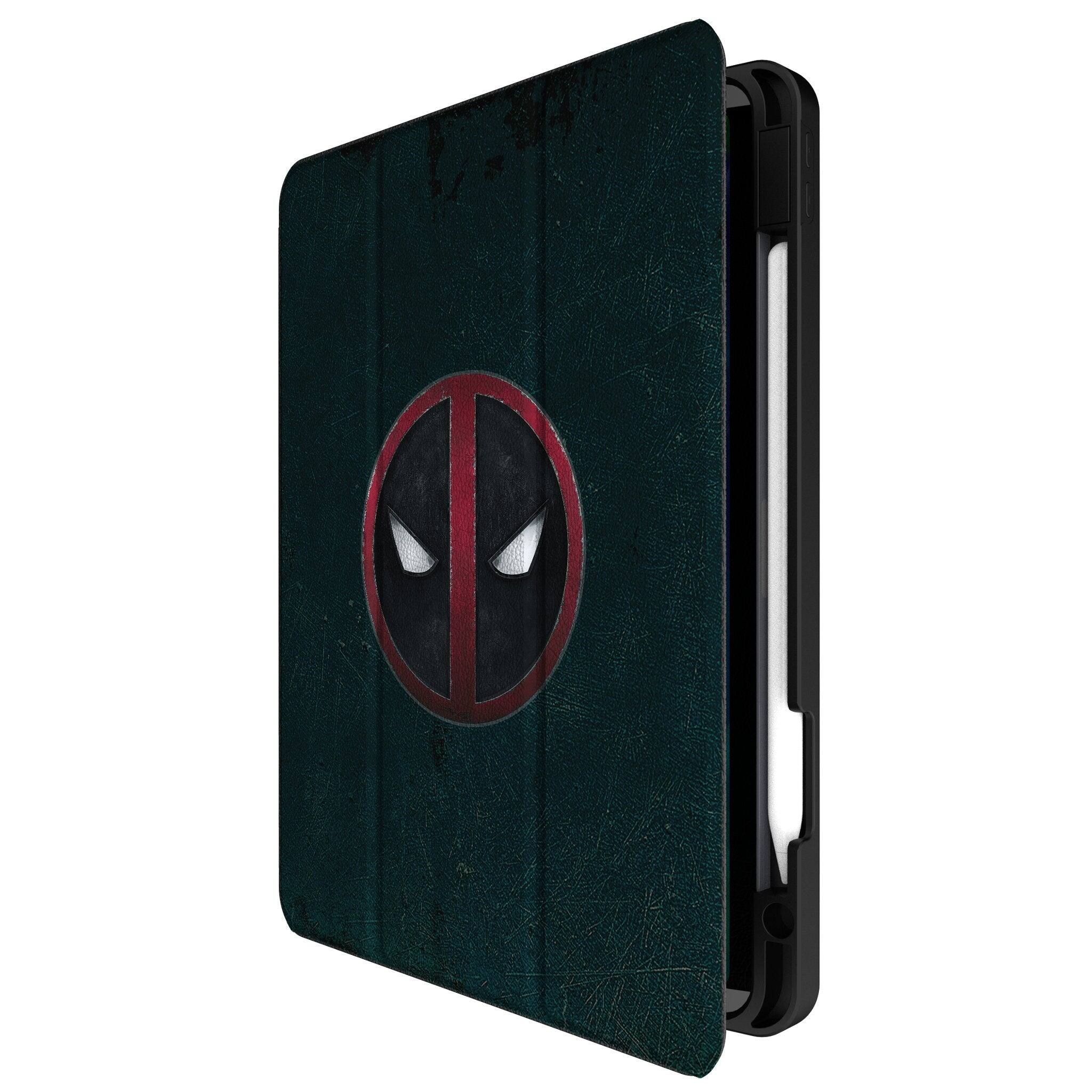 Angle. Keyscaper - Marvel Badge Tablet Case - Apple iPad Mini (6th Gen) - Deadpool 2.