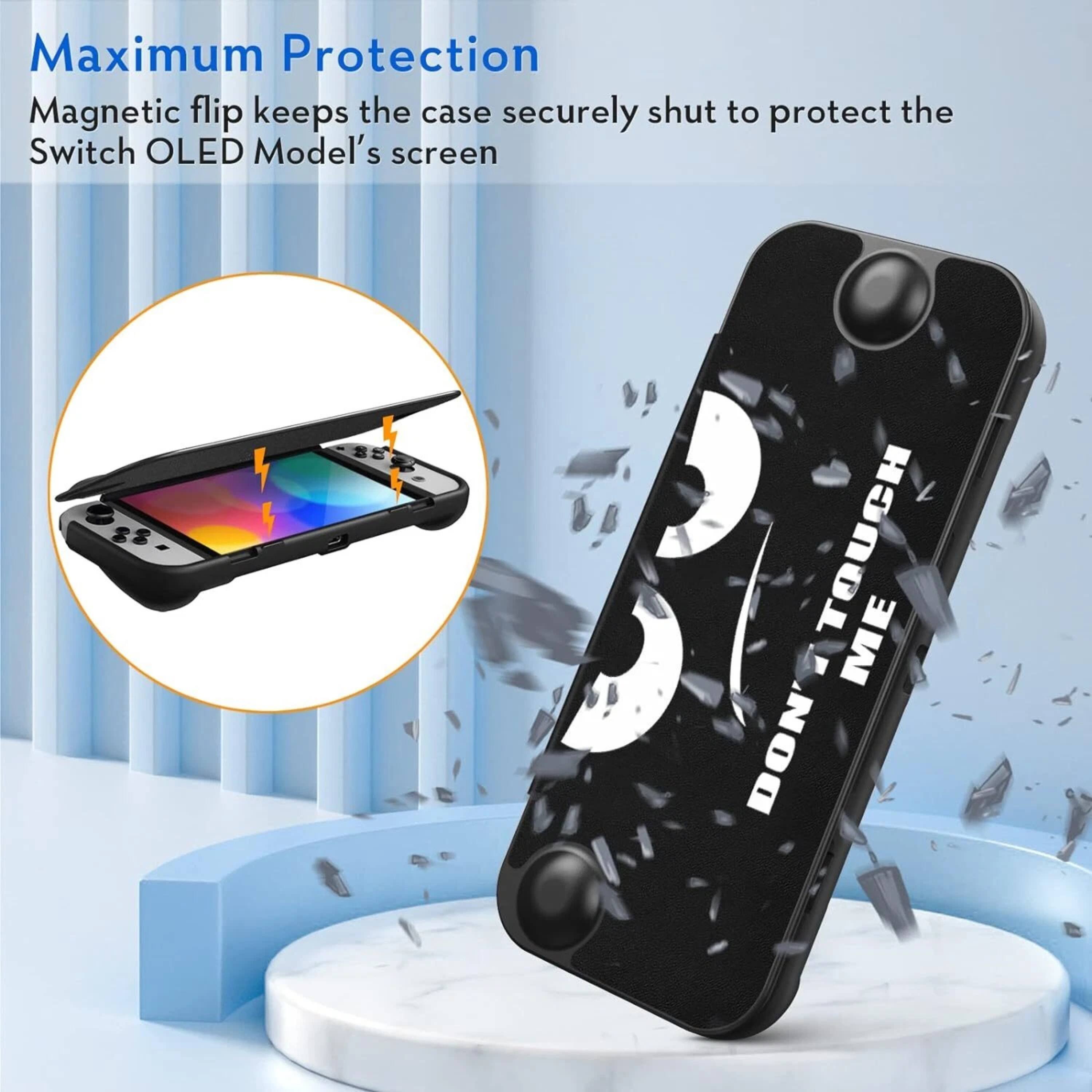 Maximum Protection  
Magnetic flip keeps the case securely shut to protect the Switch OLED Model's screen  

Maximum Protection  
Magnetic flip keeps the case securely shut to protect the Switch OLED Model's screen