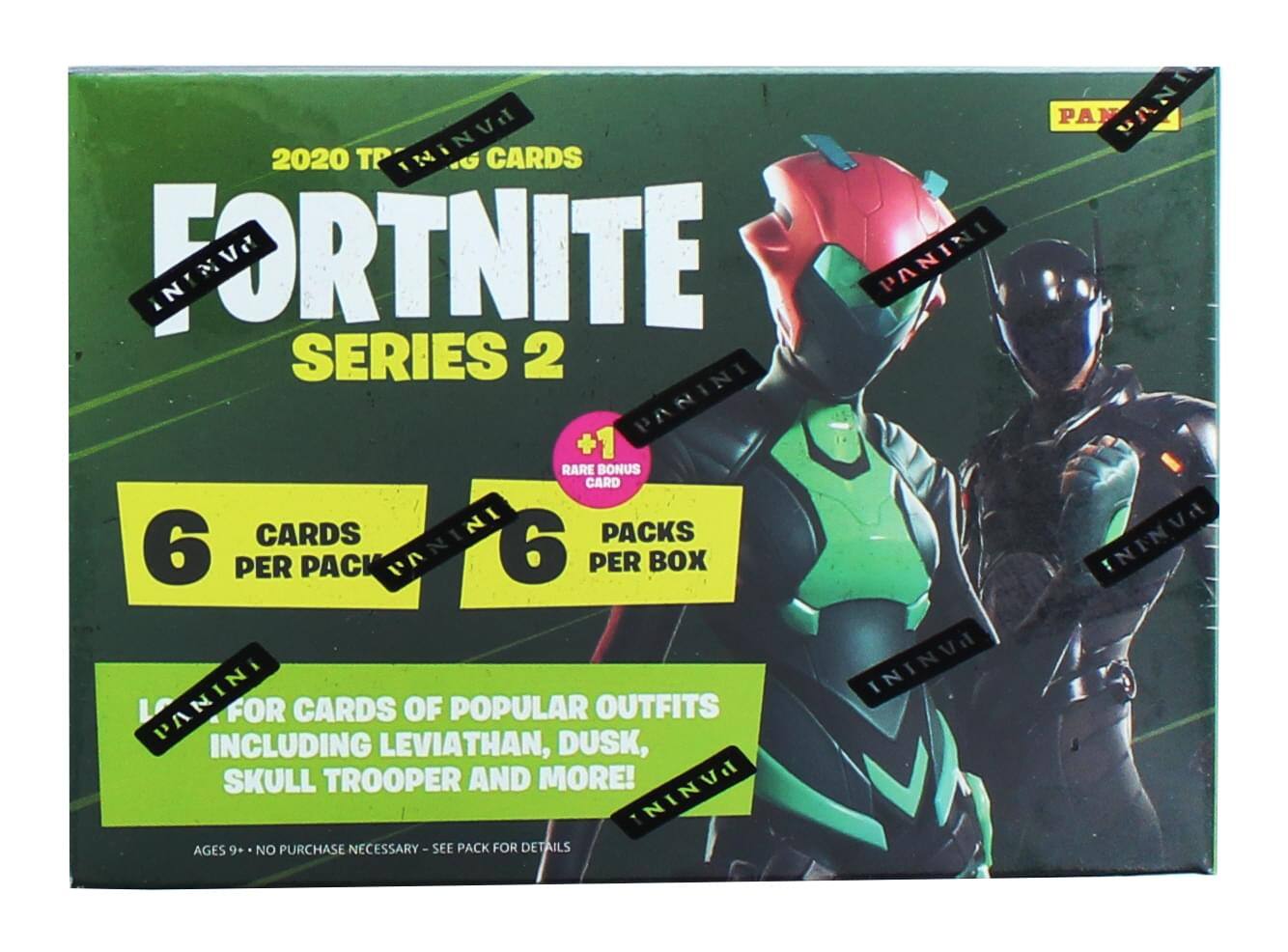 2020 TP ININUd CARDS FORTNITE SERIES 2 PANINI 1 RARE BONUS CARD CARDS NI PACKS 6 PER PACK PANINI 6 PER BOX ININUA PANINI FOR CARDS OF POPULAR OUTFITS INCLUDING LEVIATHAN, DUSK, SKULL TROOPER AND MORE! PANINI AGES 9+ NO PURCHASE NECESSARY-SEE PACK FOR DETAILS IN PA 4 Vd ININVA
