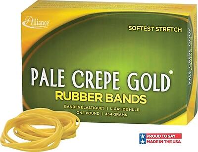 Alliance  
SOFTTEST STRETCH  
PALE CREPE GOLD  
RUBBER BANDS  
BANDES ELASTIQUES | LIGAS DE HULE  
ONE POUND | 454 GRAMS  
PROUD TO SAY MADE IN THE USA