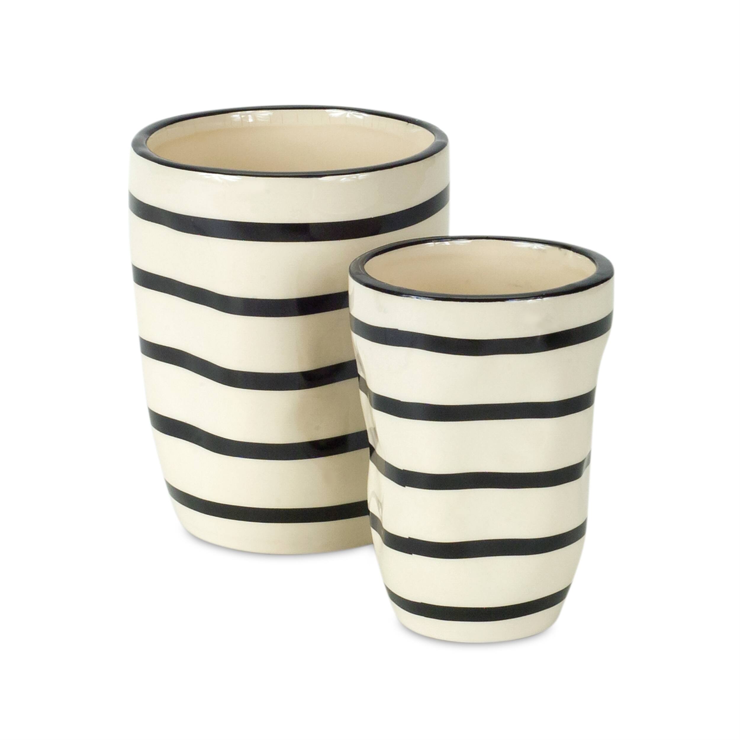 Alt View 1. BreeBe - Wavy Patterned Planter or Vase (Set of 6) - Beige, Black.