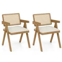 Costway Set of 2 Rattan Accent Chairs Leathaire Dining Chairs Modern Living Room Chairs - White + Natural - Front_Zoom