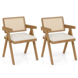 Costway - Set of 2 Rattan Accent Chairs Leathaire Dining Chairs Modern Living Room Chairs - White + Natural