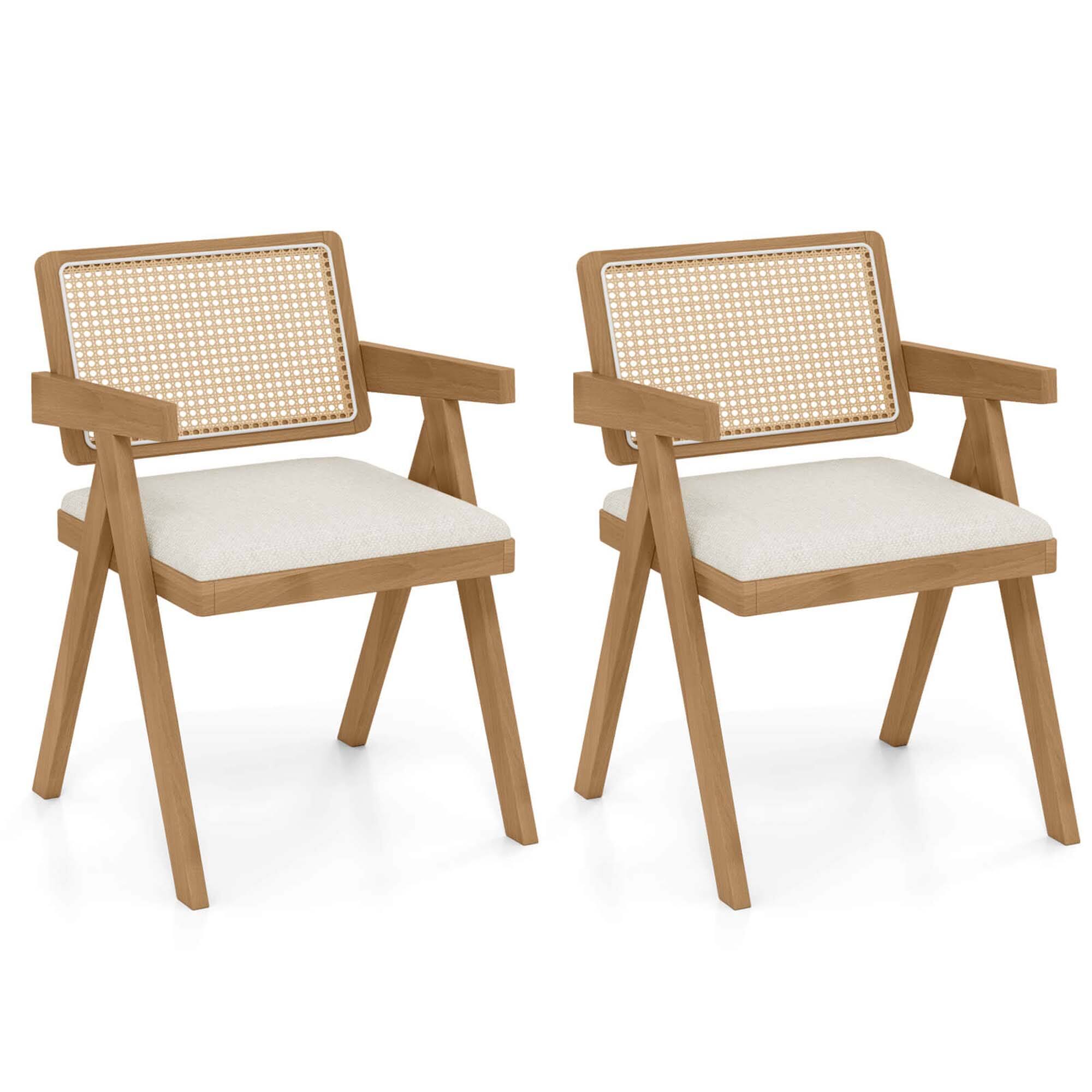 Front. Costway - Set of 2 Rattan Accent Chairs Leathaire Dining Chairs Modern Living Room Chairs - White + Natural.
