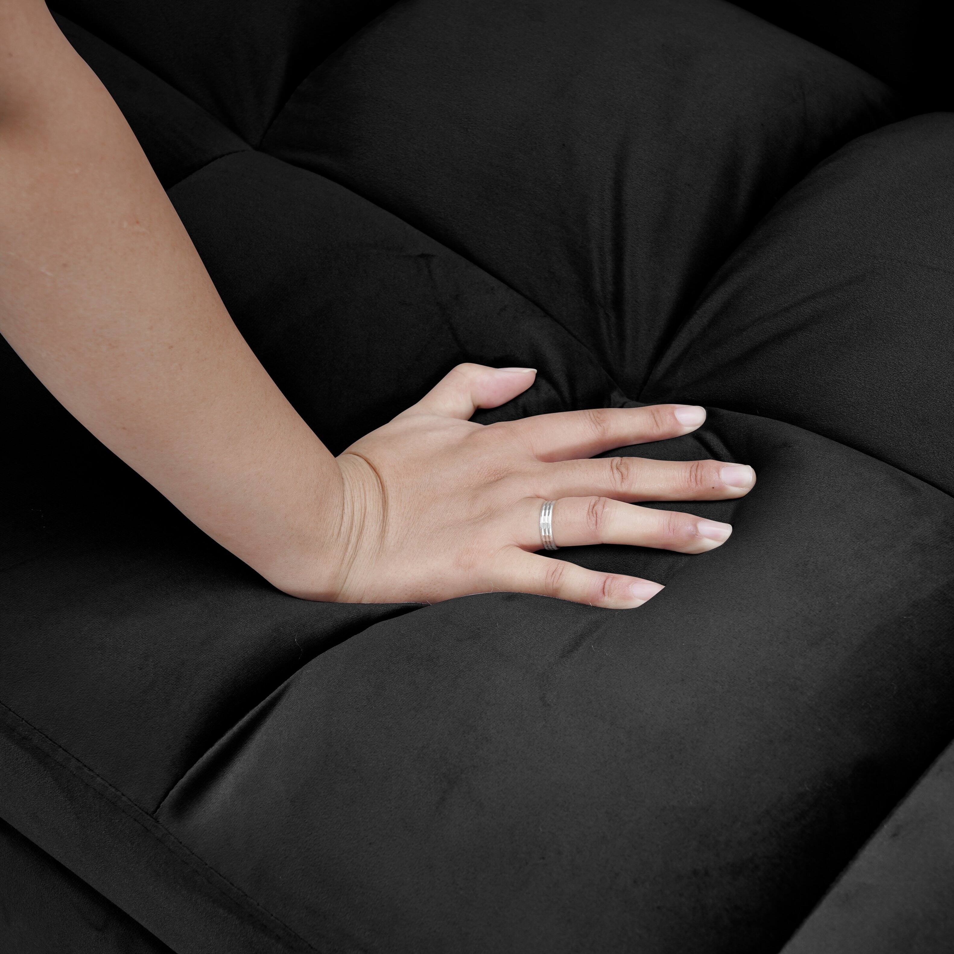 Back. Tiramisubest - 65"3-in-1 Foldable Sofa Bed with Adjustable Back,Storage Bag & Pillow,Modern Velvet Sofa for Living Room,Bedroom,Black - Black.