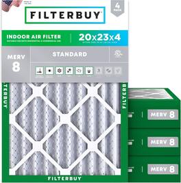 Filterbuy - 20x23x4 MERV 8 Dust & Allergy Defense, Electrostatic Pleated HVAC AC Furnace Air Filters Replacement (4-Pack) - Silver