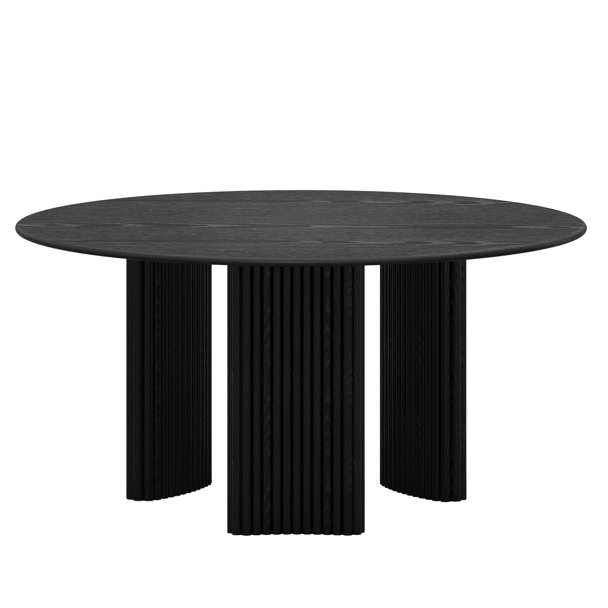 Angle. PexFix - Solid Oak Farmhouse Dining Table for 8, 60" Minimalist Round Kitchen Table with 3-Leg Base - Black.