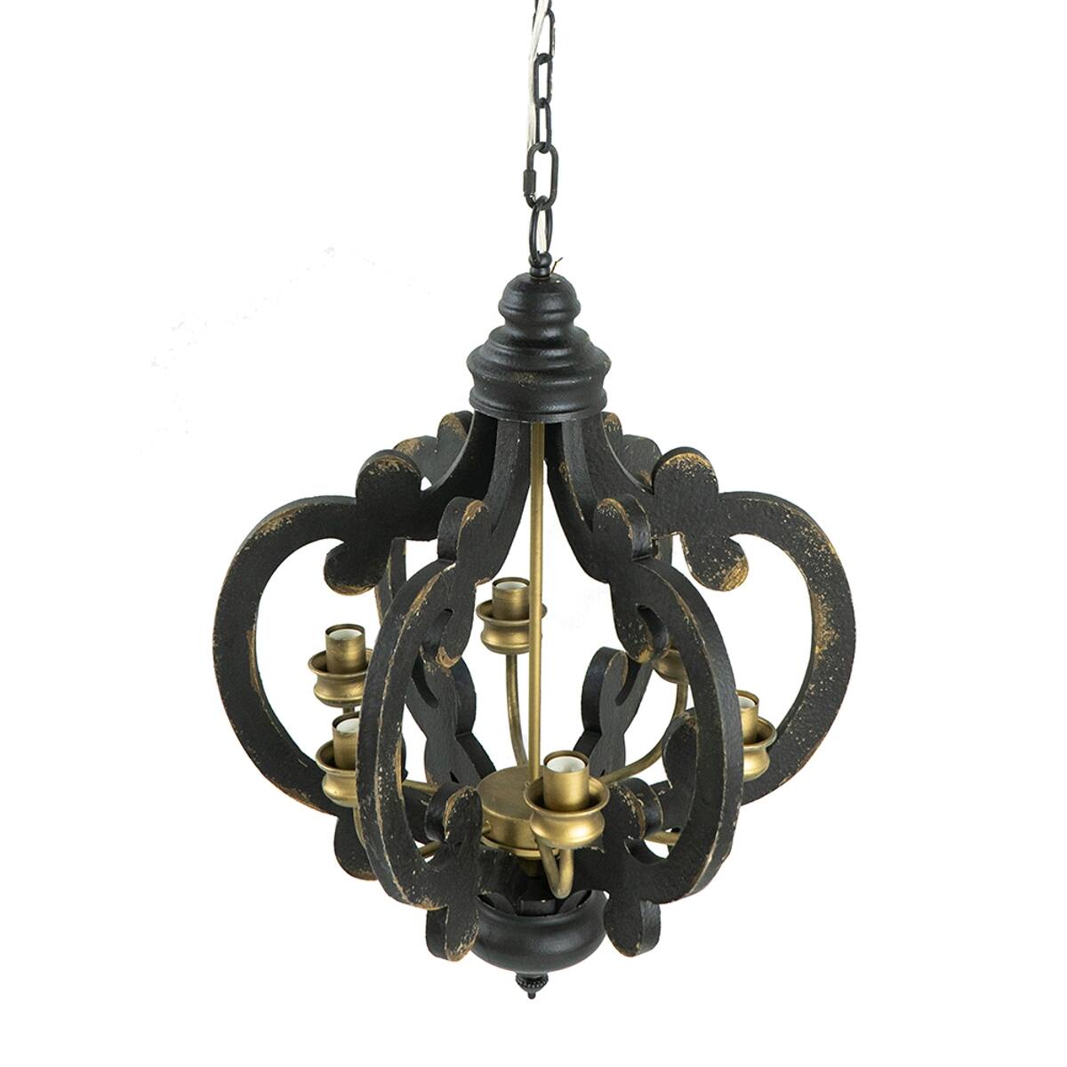 Alt View 9. Loheer - Loheer Six Light French Country Wood Chandelier with Adjustable Chain for Kitchen or Foyer.