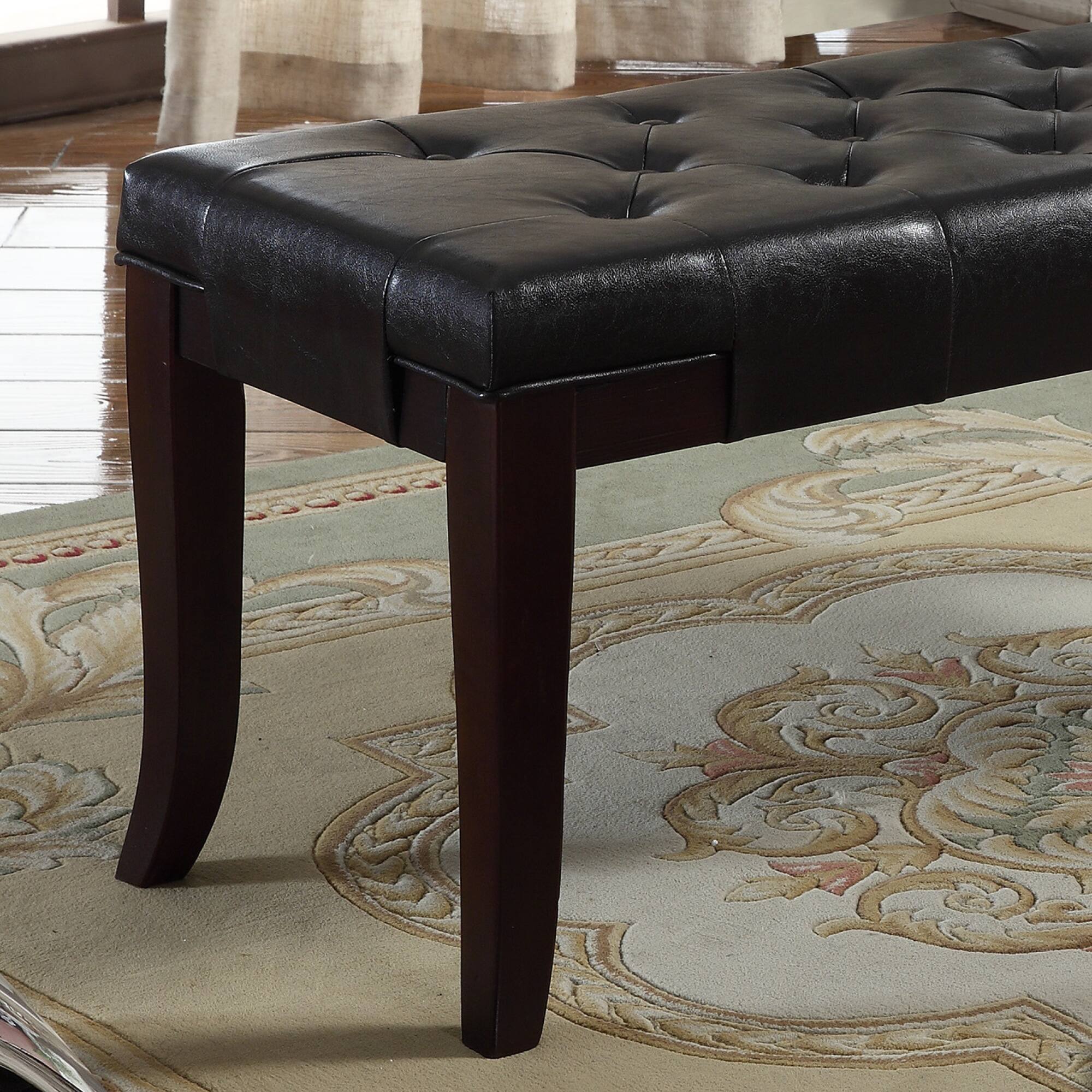 Angle. GOODSILO - Tufted Upholstered Ottoman Bench with Solid Wood Legs for Entryway, Bedroom, or Living Room Seating and Storage - Espresso.