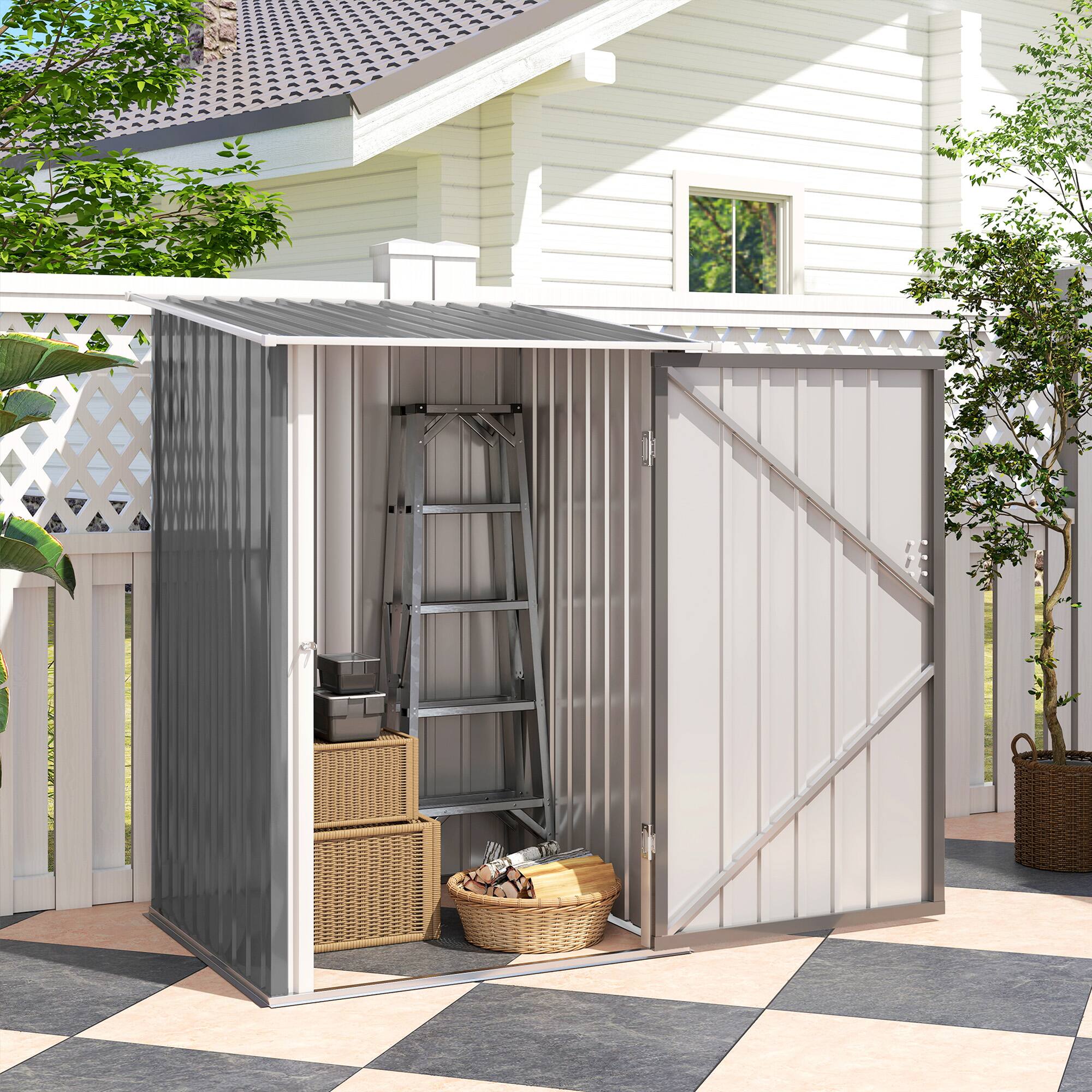 Alt View 4. Outsunny - Outsunny 3.3' x 3.4' Outdoor Storage Shed, Metal Garden Tool House with Sloping Roof and Lockable Door - Gray.