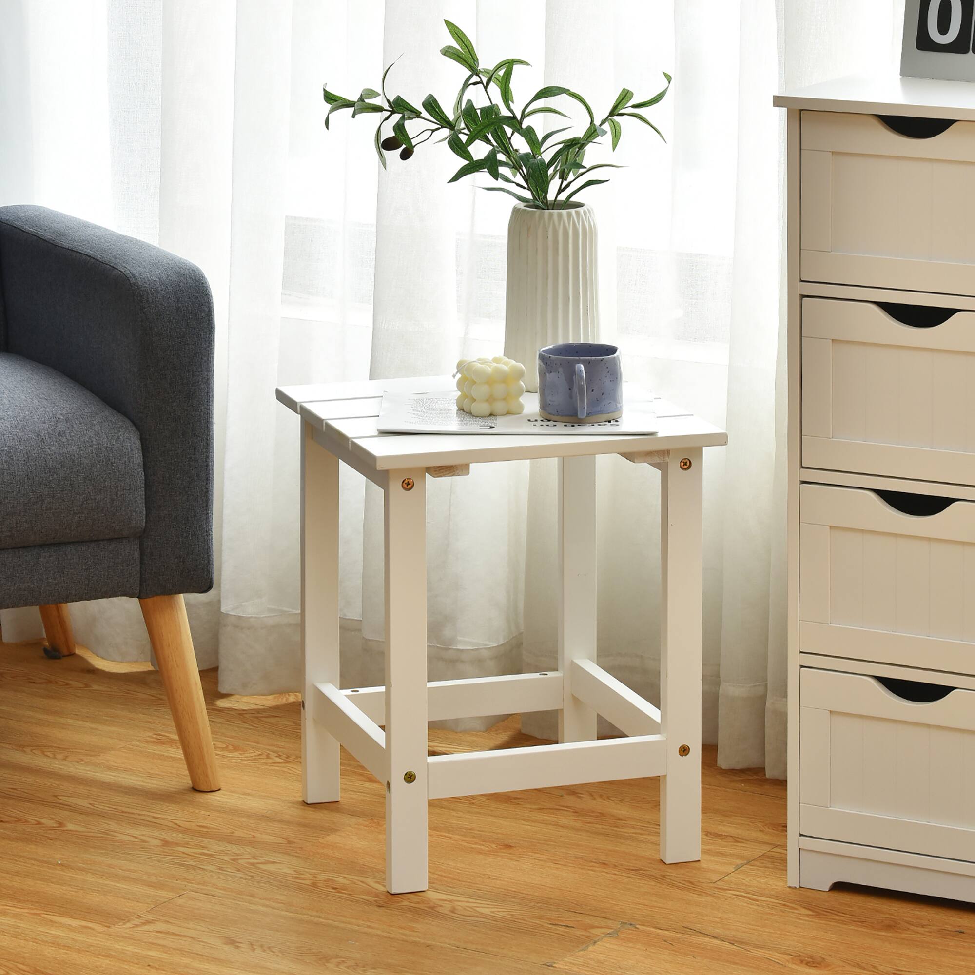 Alt View 2. Costway - Costway Patio 15" End Side Coffee Table Square Wooden Slat Garden Deck - White.