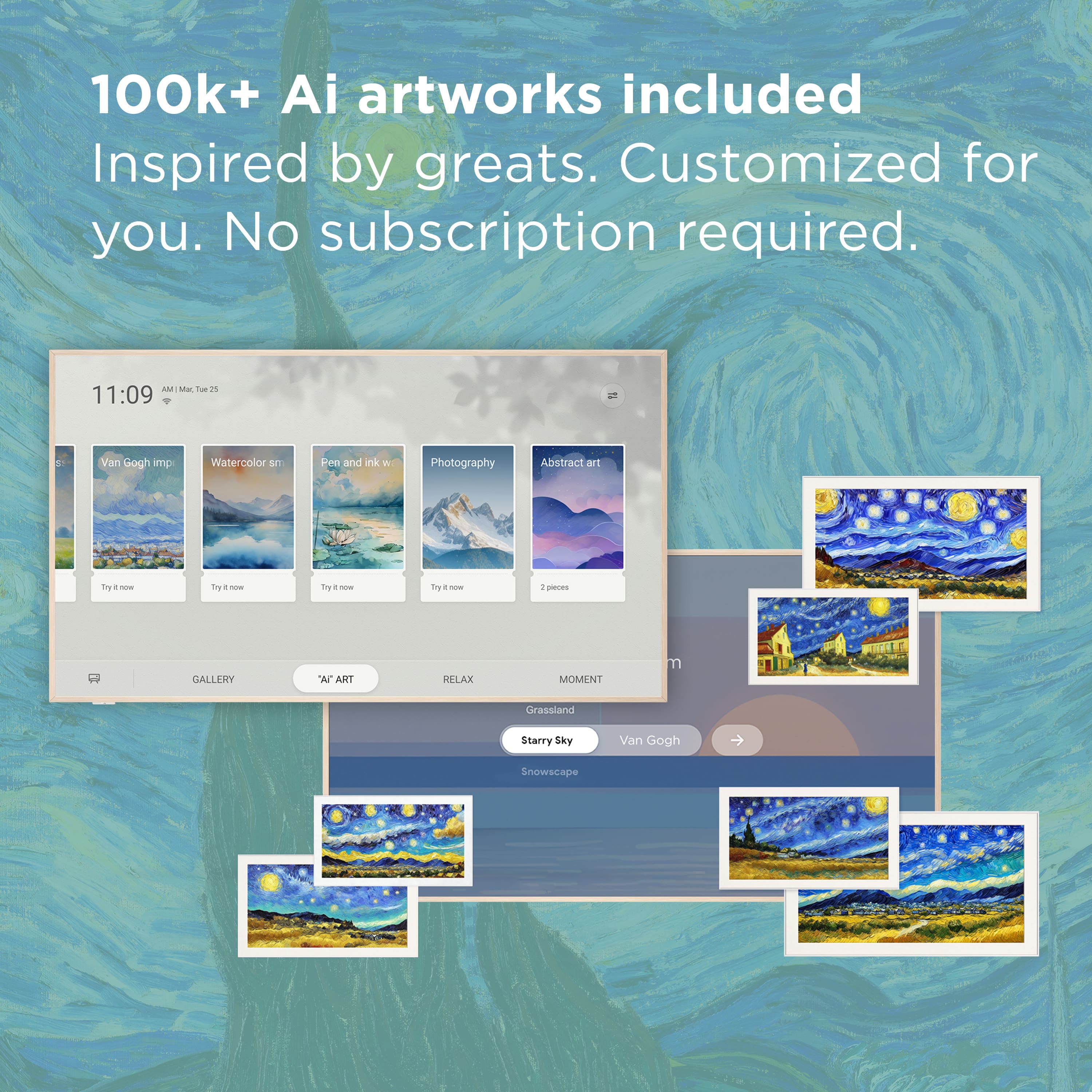 100k+ AI artworks included. Inspired by greats. Customized for you. No subscription required.