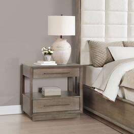 Loheer - Two Drawer Nightstand with Open Shelf, 30 Inch Wide - Taupe Oak