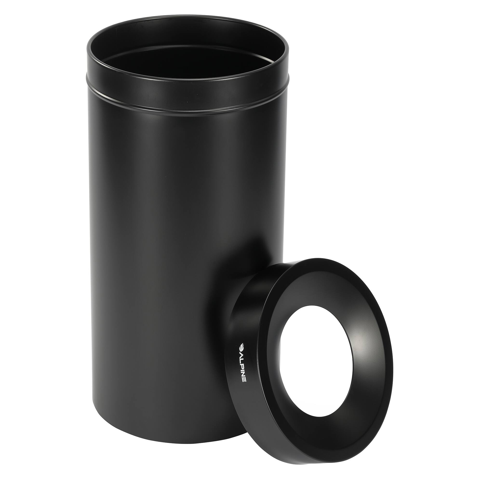 Front. Alpine Industries - 27 Gallon Stainless Steel Commercial Indoor Trash Can - Black.