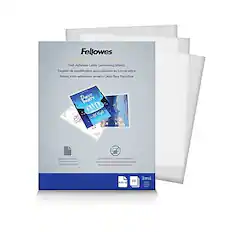 Fellowes Self Adhesive Letter Laminating Sheets
Feuilles de plastification autocollantes à format lettre
Bolsas Auto adhesivas tamaño Carta para Plastificar
10 Sheets
3mil