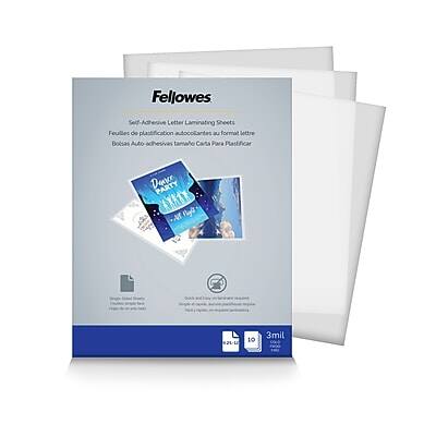 Fellowes - Self-Adhesive Laminating Sheets, Letter Size, 9" x 12", 10/Pack (5221501) - Clear