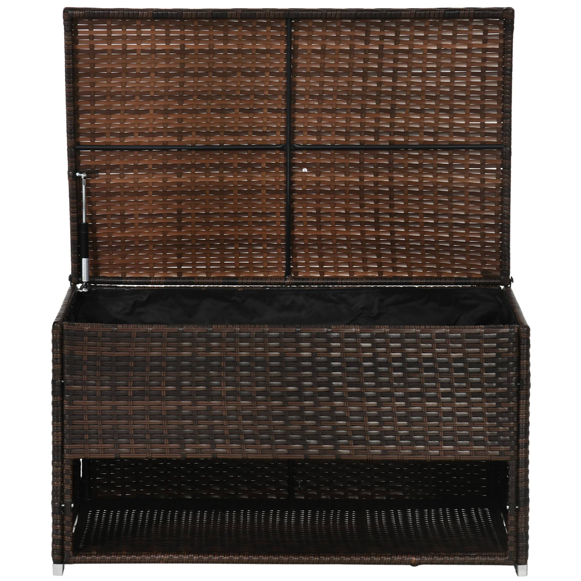 Front. Outsunny - Outdoor Deck Box and Waterproof Shoe Storage, PE Rattan Wicker Towel Rack with Liner for Indoor, Outdoor - Brown.