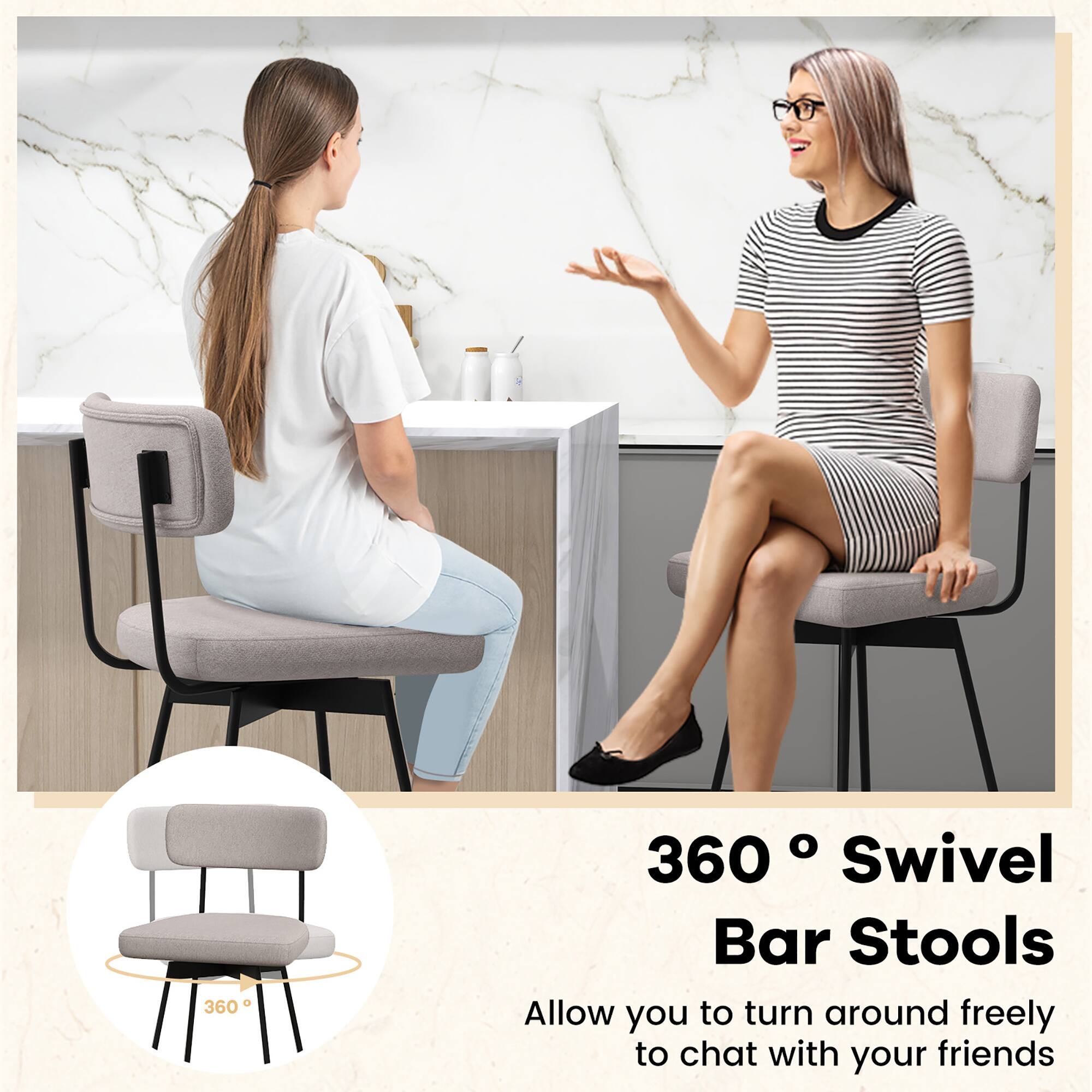 360° Swivel Bar Stools Allow you to turn around freely to chat with your friends